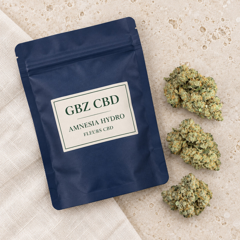 Amnesia Hydro — mise en scène du conditionnement GBZ CBD