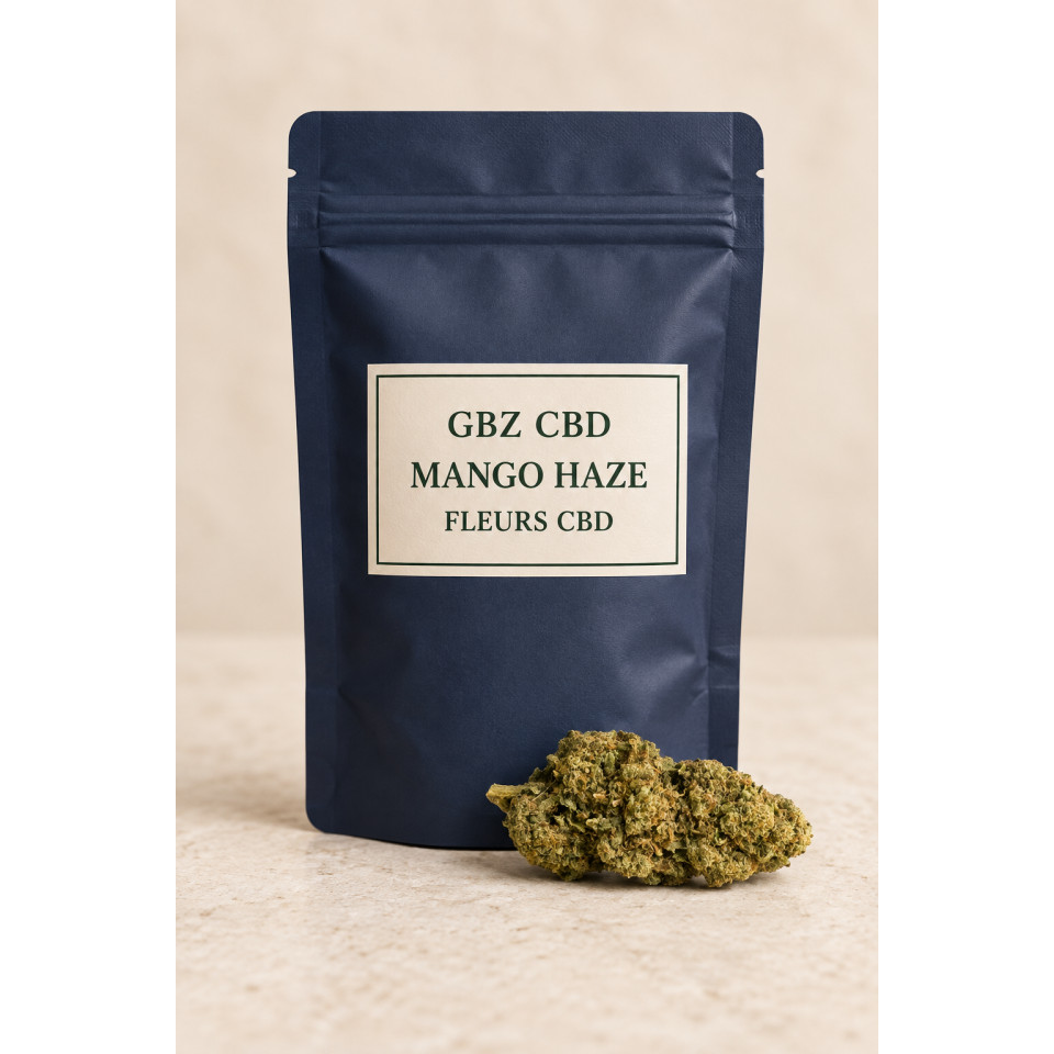 Mango Haze — visuel vertical du conditionnement GBZ CBD
