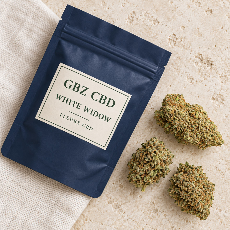 White Widow — mise en scène du conditionnement GBZ CBD