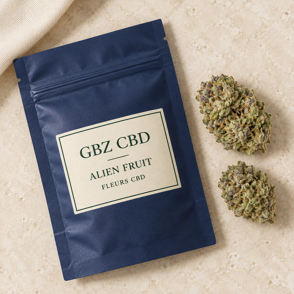 Alien Fruit — mise en scène du conditionnement GBZ CBD