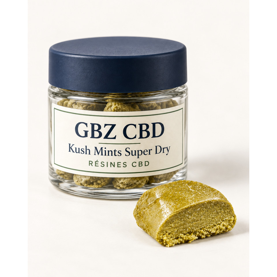 Kush Mints Super Dry — visuel vertical du conditionnement GBZ CBD