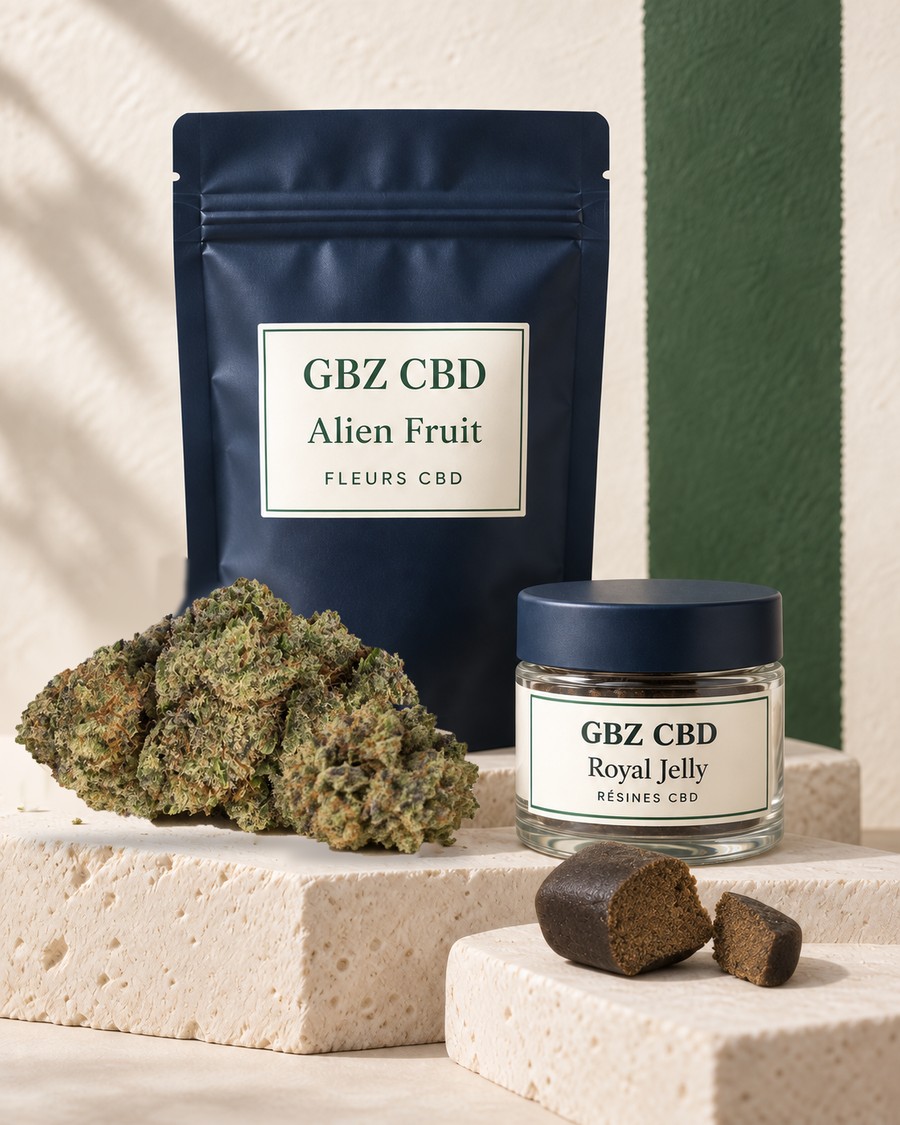 Fleurs et résines CBD avec leurs conditionnements GBZ CBD